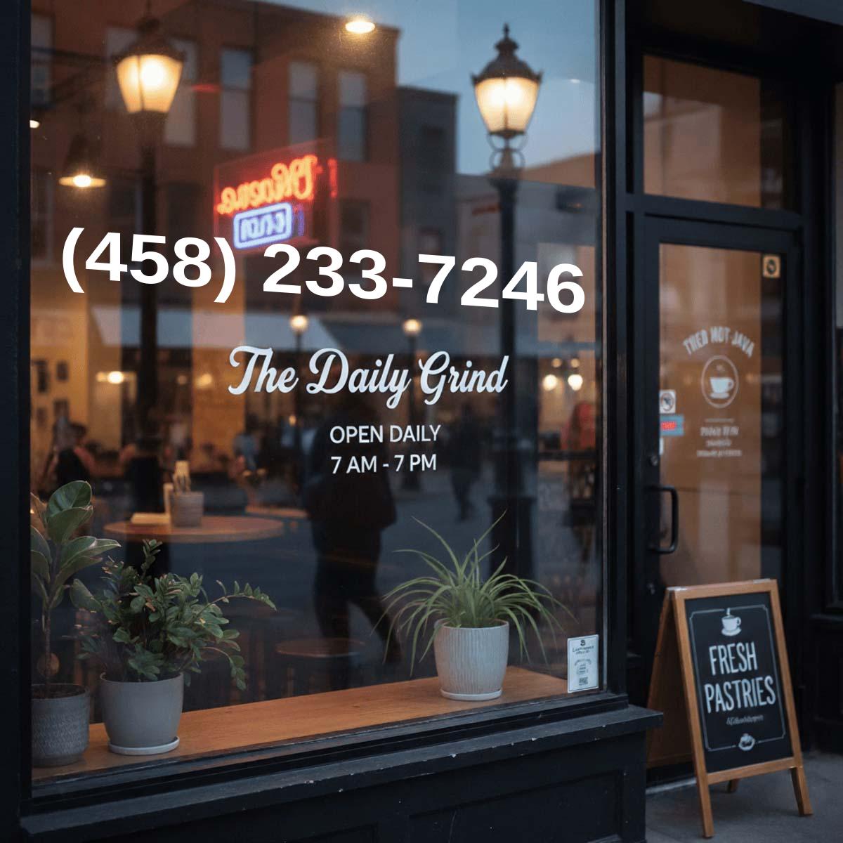 (458) 233-7246 on storefront